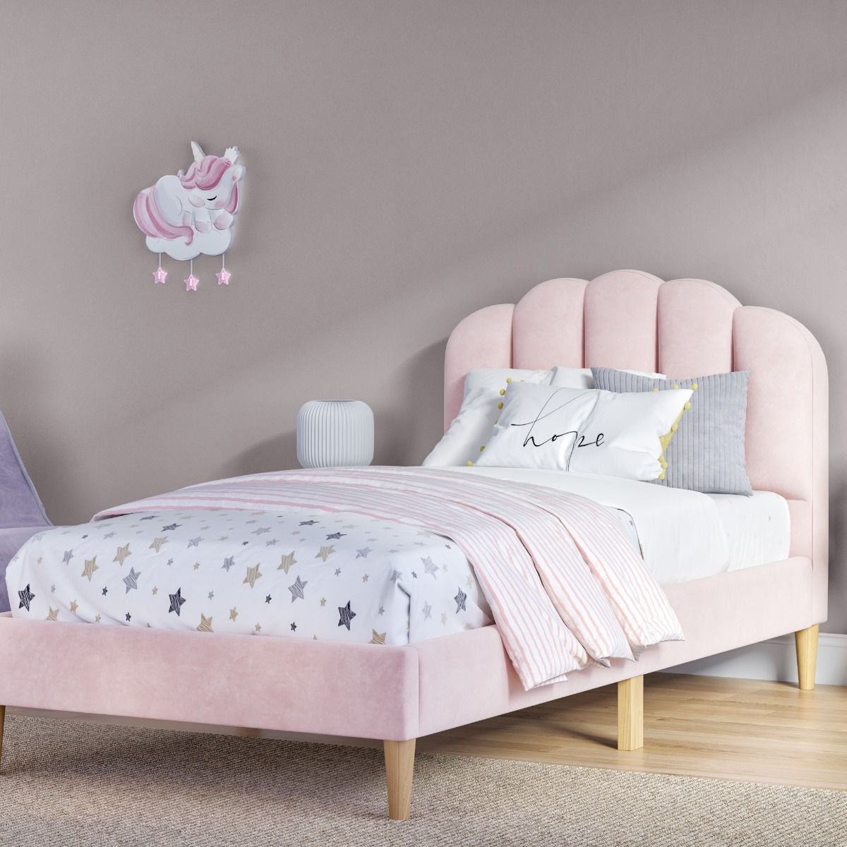 Flair Scallop Single Velvet Bed Frame Frame Pink