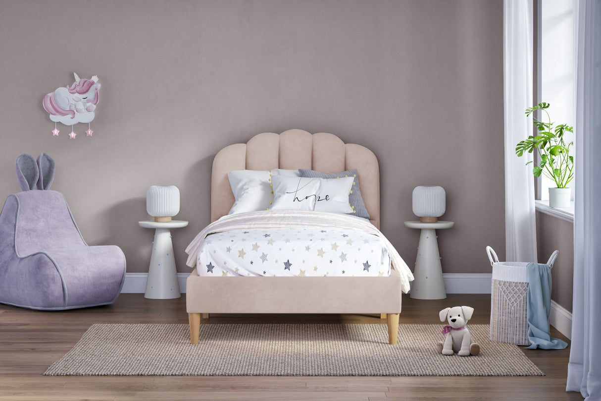 Flair Scallop Single Velvet Bed Frame Frame Pink