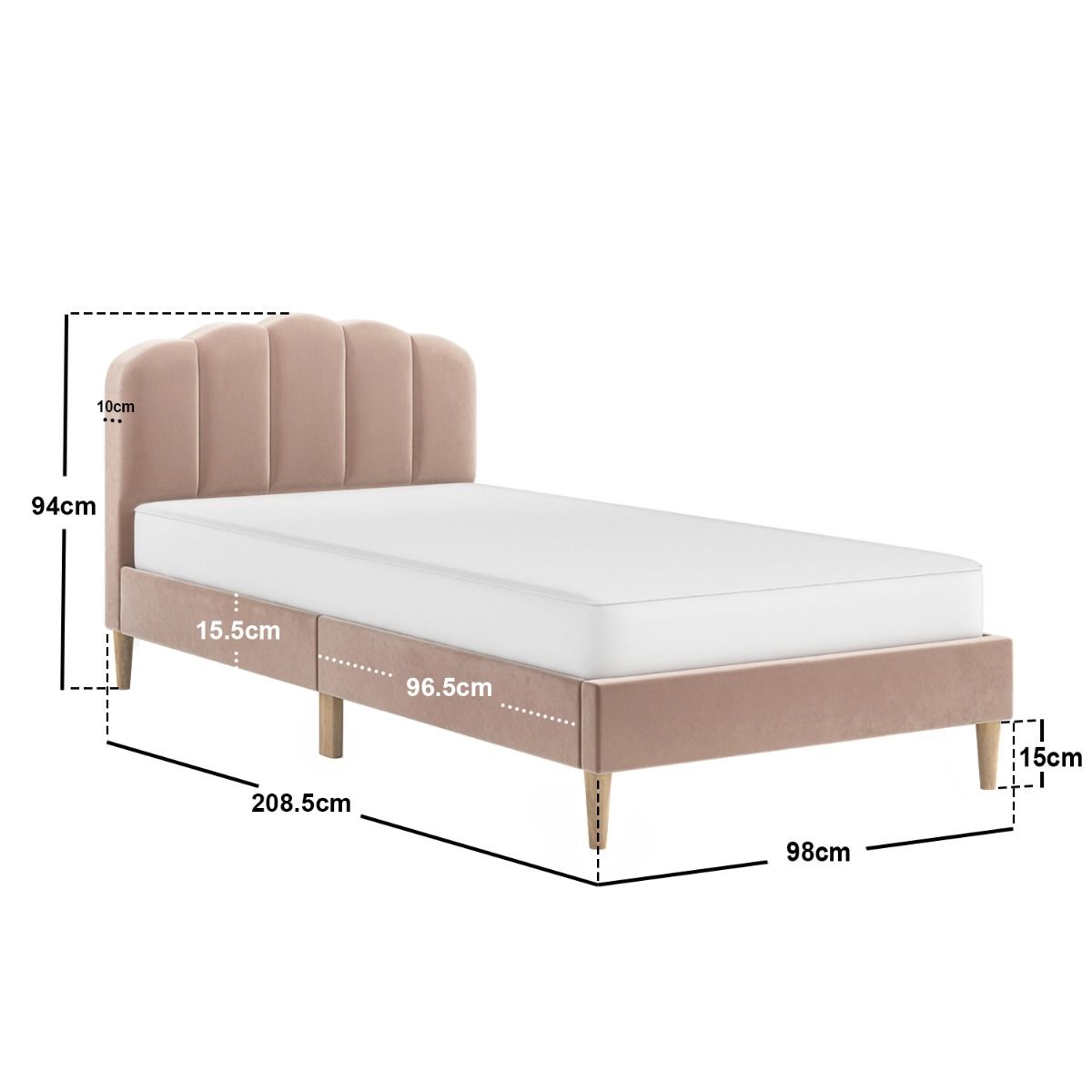 Flair Scallop Single Velvet Bed Frame Frame Pink
