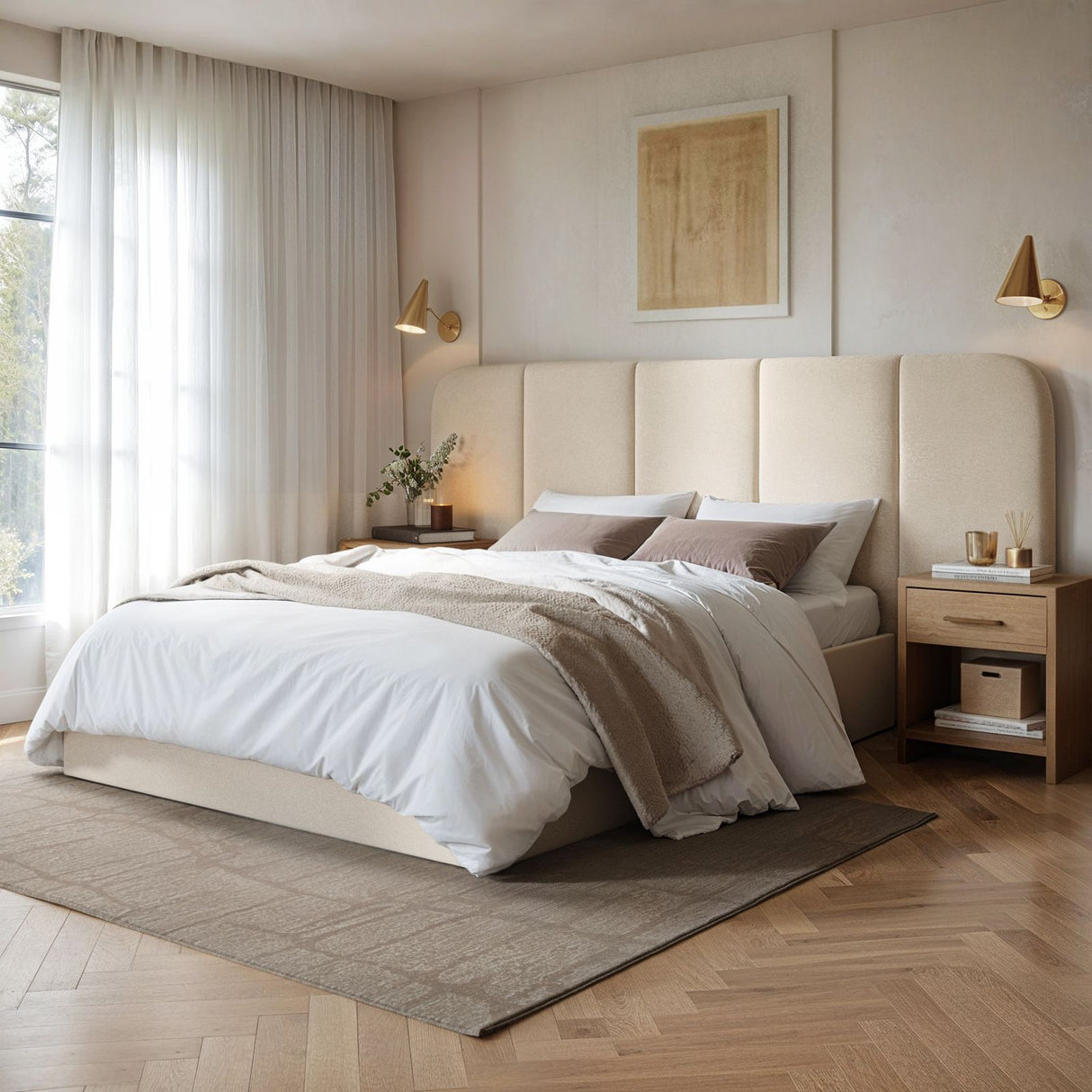 SOLACE+CO Sienna Hotel Ottoman Bed Cream Velvet Double