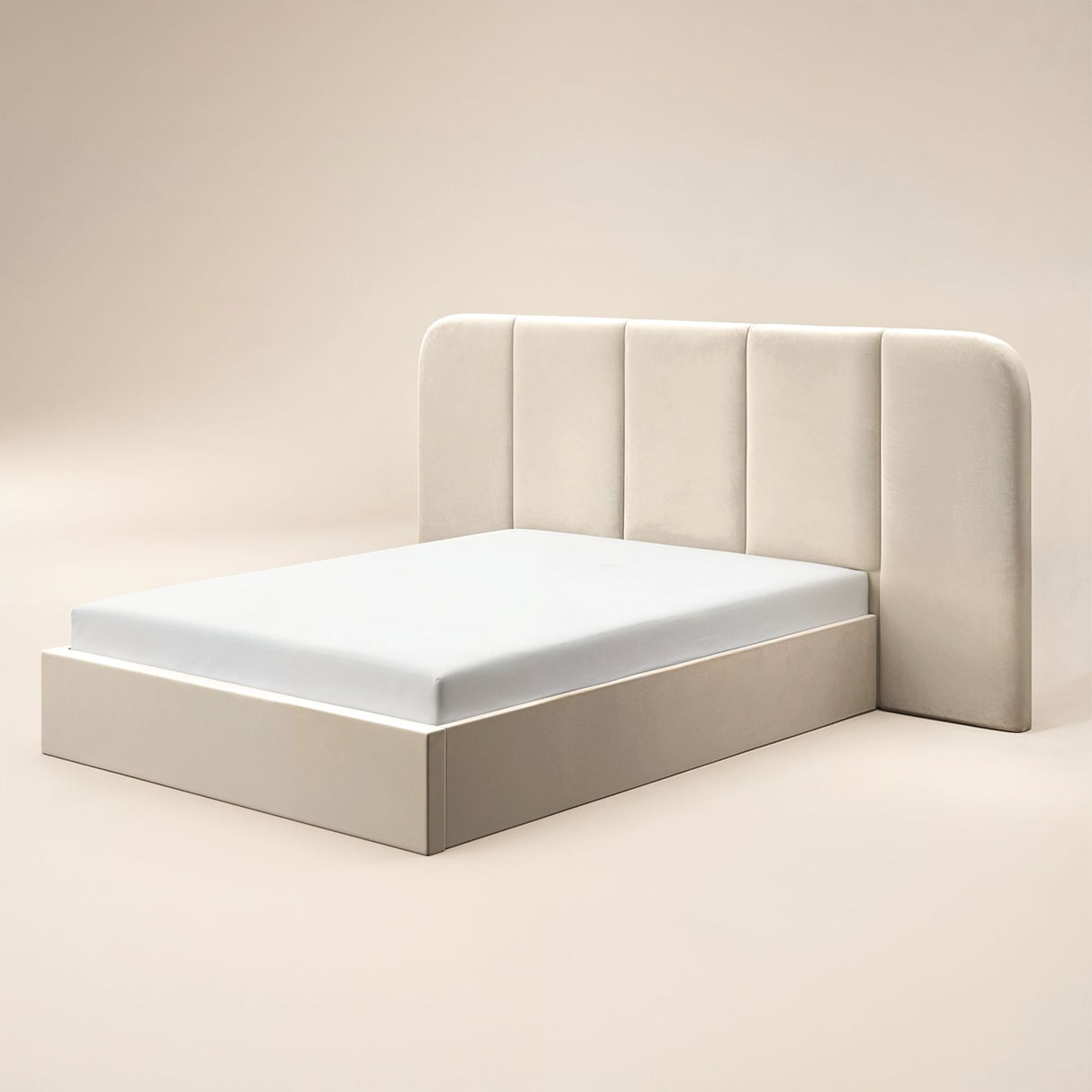 SOLACE+CO Sienna Hotel Ottoman Bed Cream Velvet Kingsize