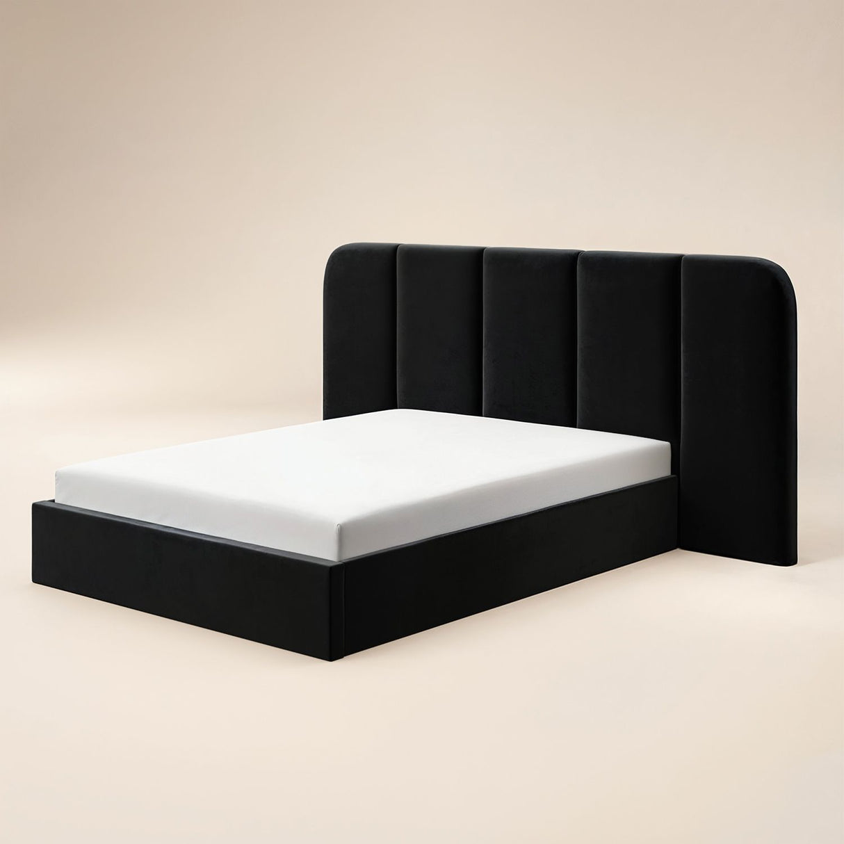 SOLACE+CO Sienna Hotel Ottoman Bed Black Velvet Kingsize