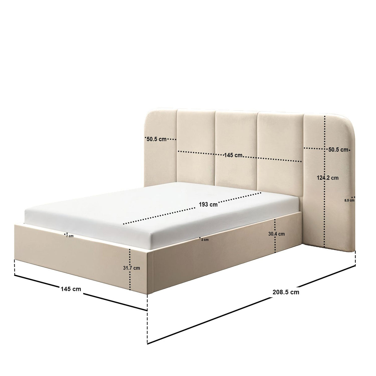 SOLACE+CO Sienna Hotel Ottoman Bed Cream Velvet Double
