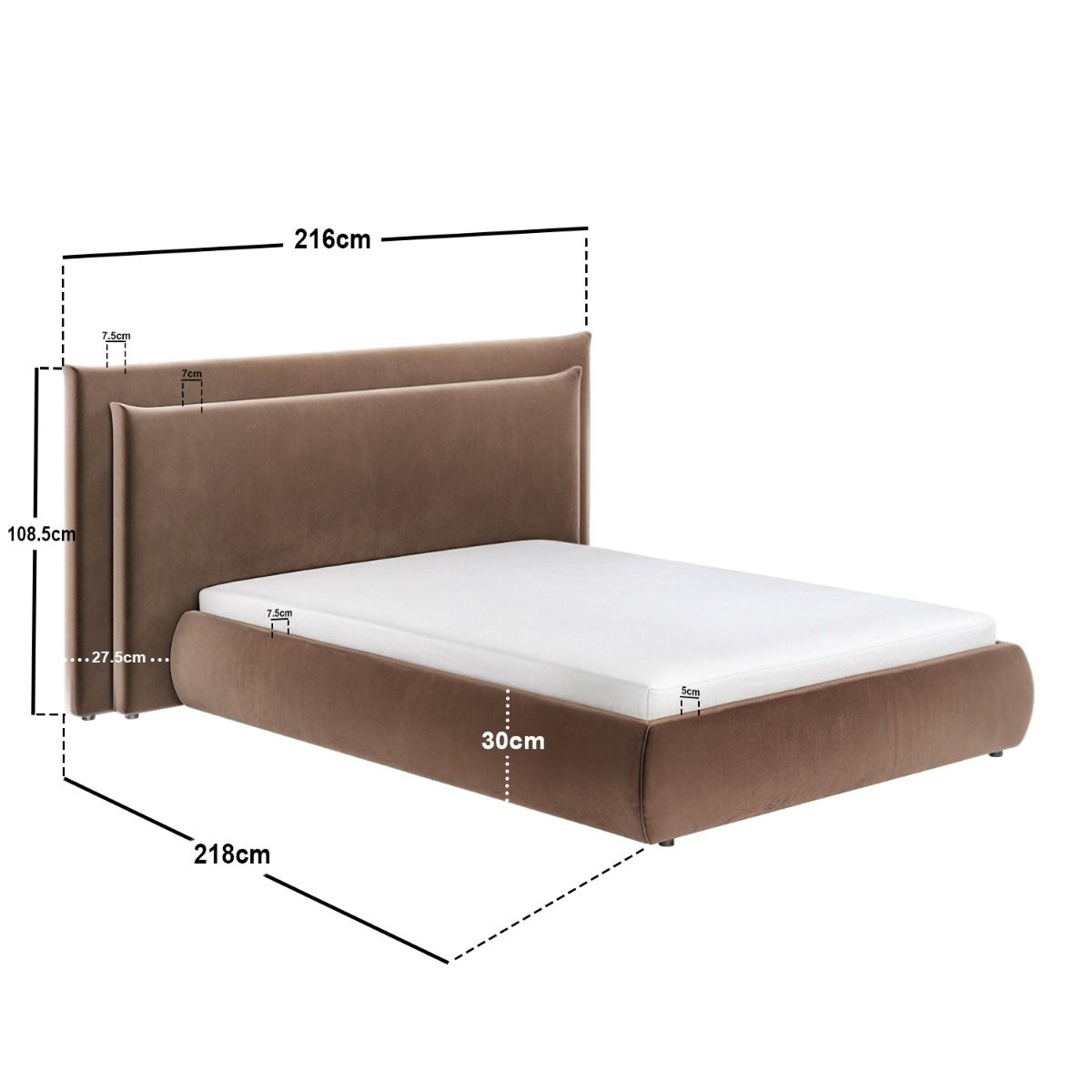 SOLACE+CO Sigrid Chocolate Velvet Cushion Headboard Ottoman Bed Double