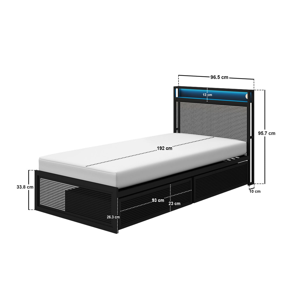 Flair Callan Metal Bed with Storage & LED Black Single