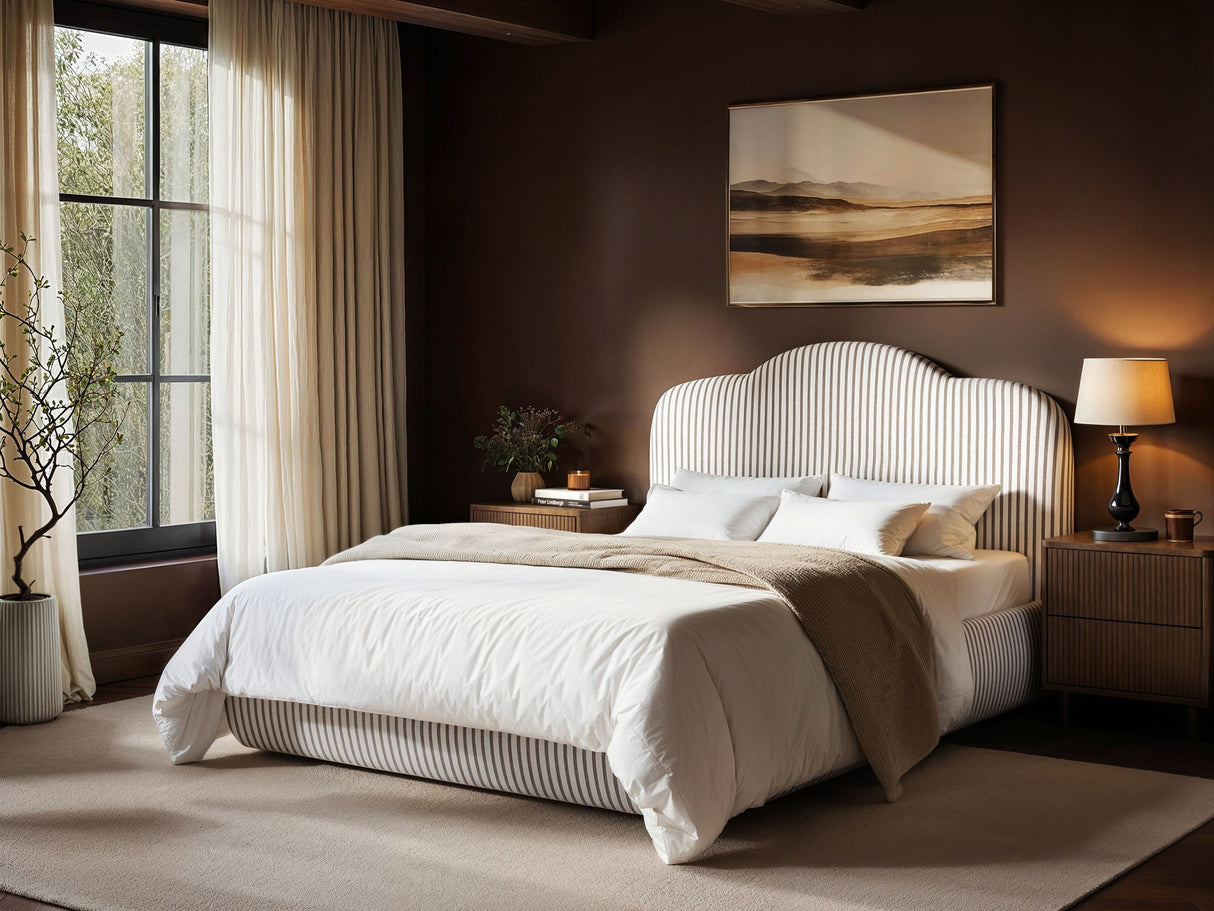 SOLACE+CO Skylynn Cloud Ottoman Bed Brown Striped-Kingsize