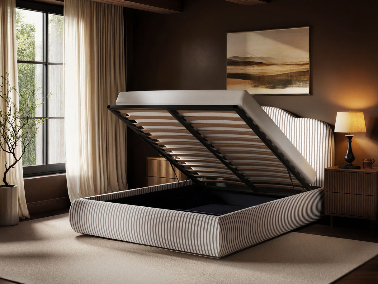 SOLACE+CO Skylynn Cloud Ottoman Bed Brown Striped-Kingsize