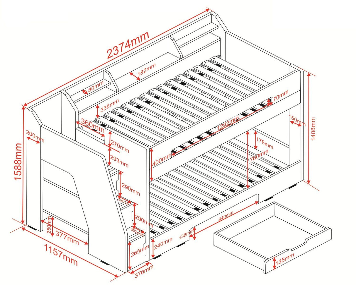 Flair Slick Staircase Bunk Bed with Storage Grey