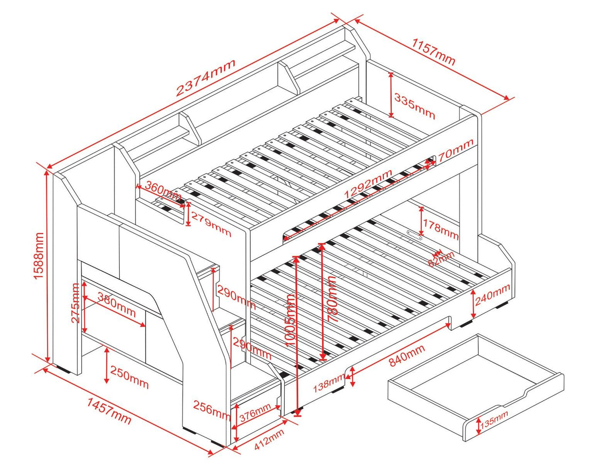 Flair Slick Staircase Triple Bunk Bed with Storage Grey