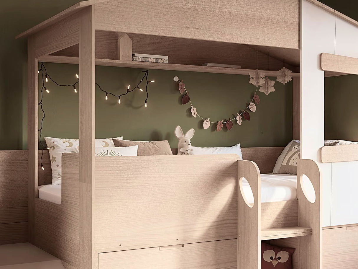 Flair Dreamland House Mid Sleeper with Slide & Storage White and Oak