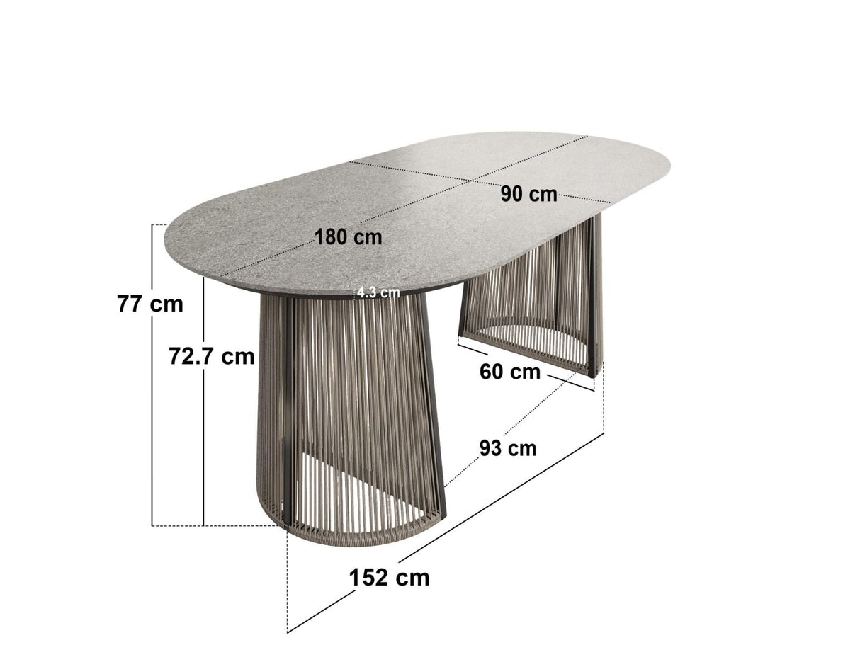 SOLACE+CO Hana Oval Garden Dining Table Grey with Lynden Chairs Set of 4 Dark Brown