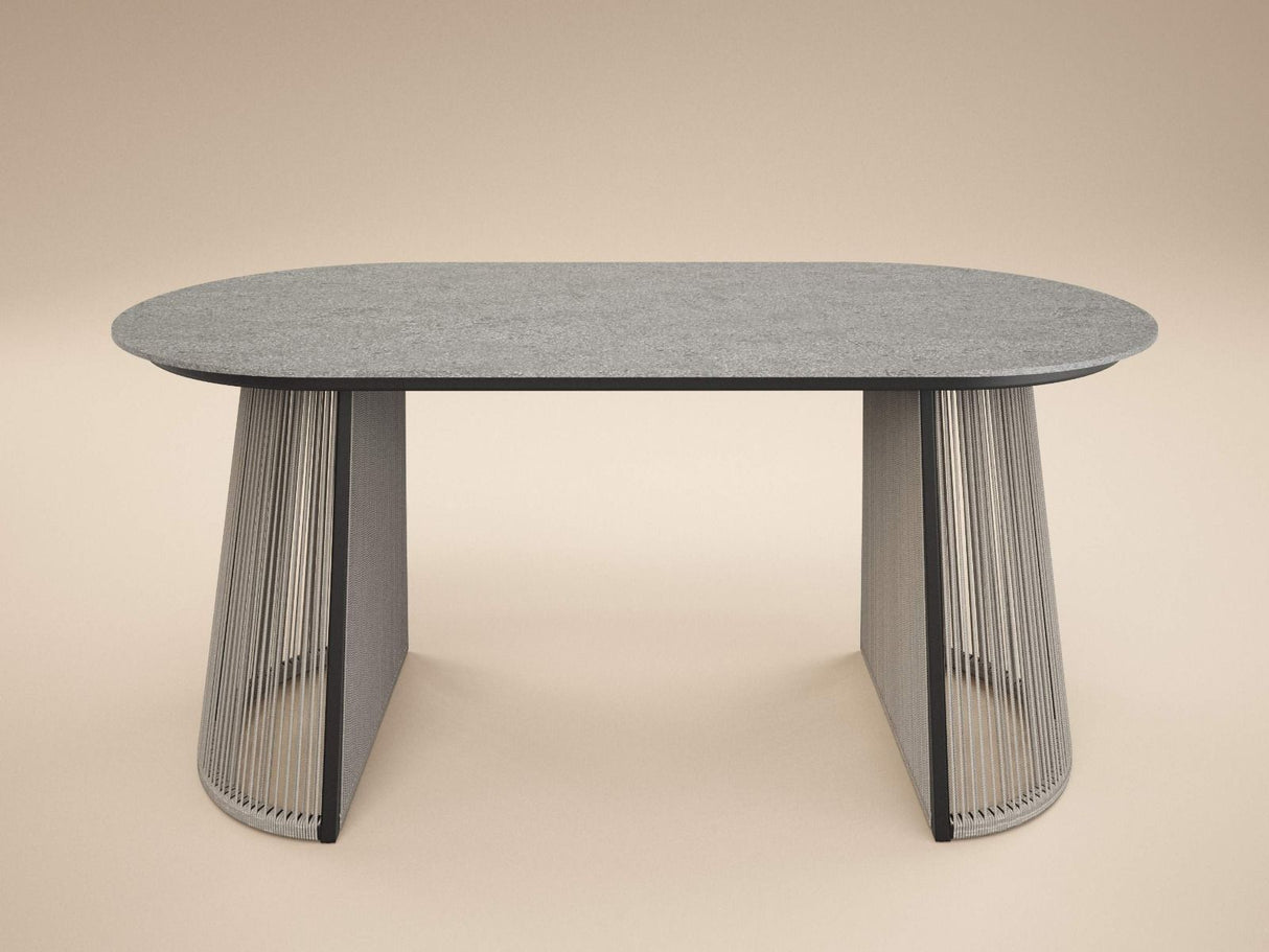 SOLACE+CO Hana Oval Garden Dining Table Grey with Lynden Chairs Set of 4 Dark Brown
