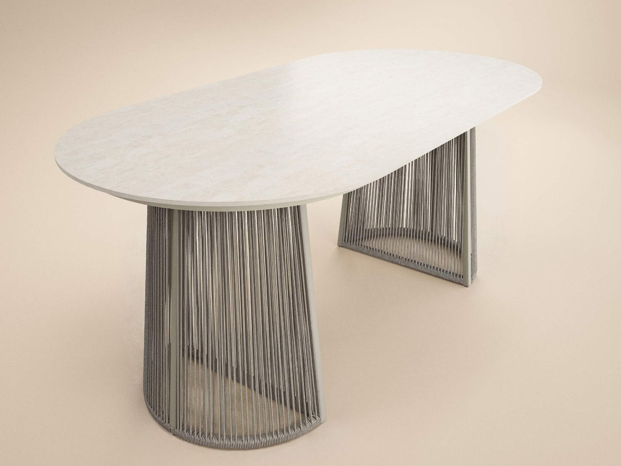 SOLACE+CO Hana Oval Garden Dining Table Beige with Lynden Chairs Set of 4 Beige Rattan