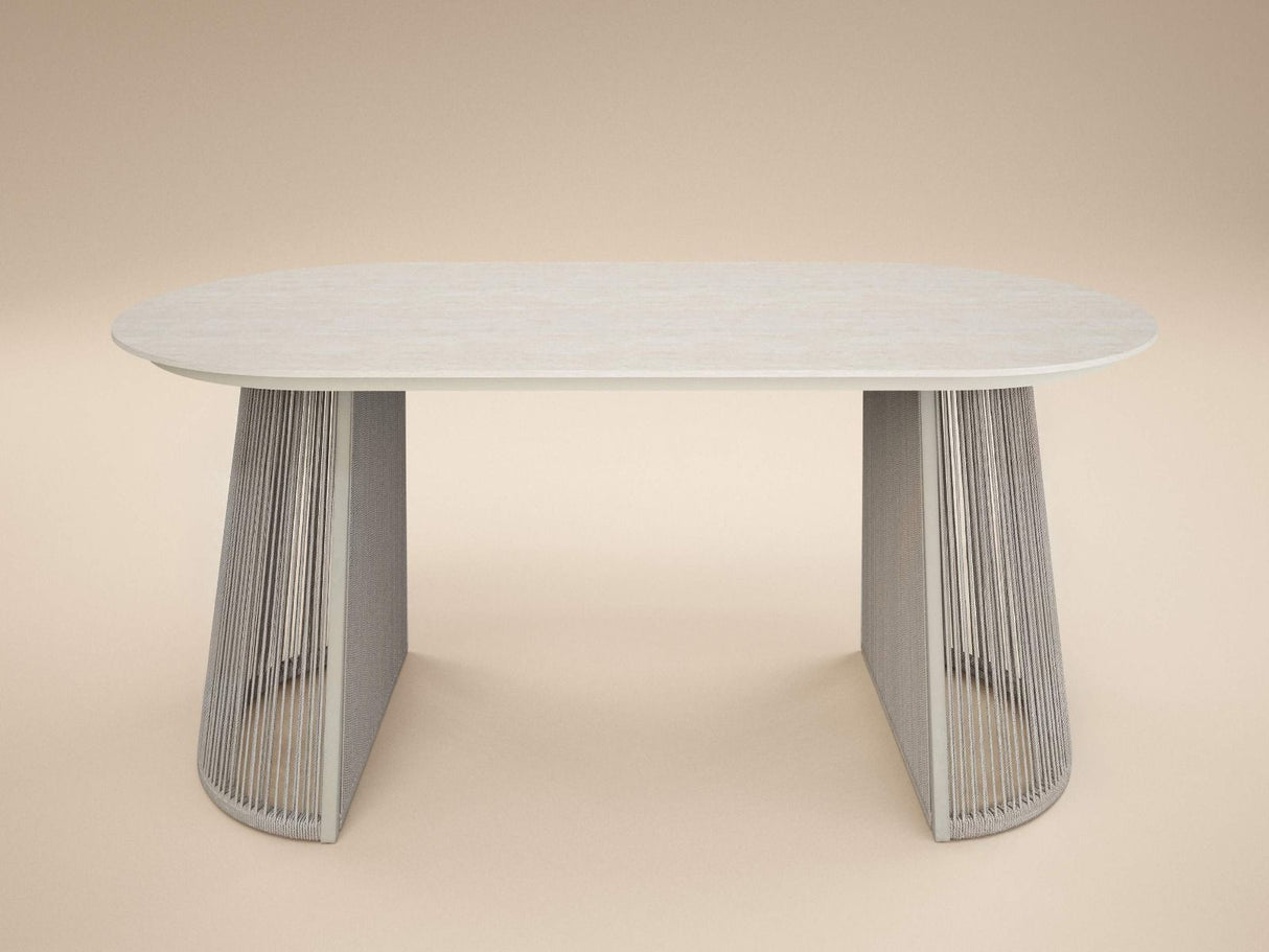 SOLACE+CO Hana Oval Garden Dining Table Beige with Lynden Chairs Set of 4 Beige Rattan