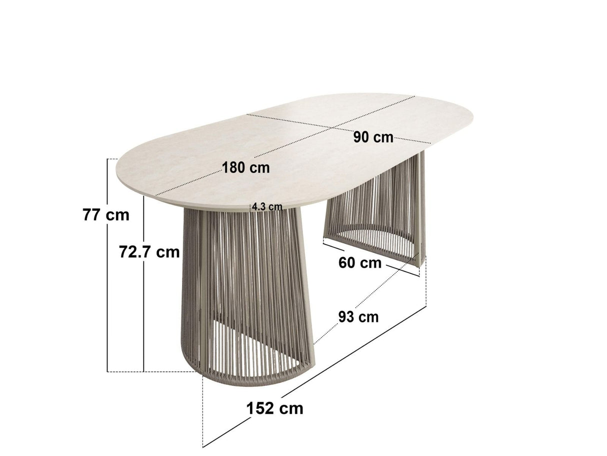 SOLACE+CO Hana Oval Garden Dining Table Beige with Lynden Chairs Set of 4 Beige Rattan