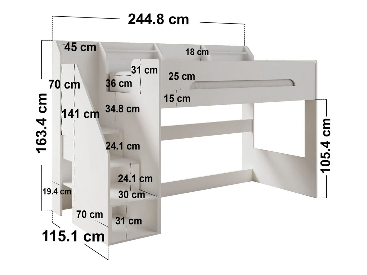 Flair Stepaside Staircase High Sleeper Workstation White