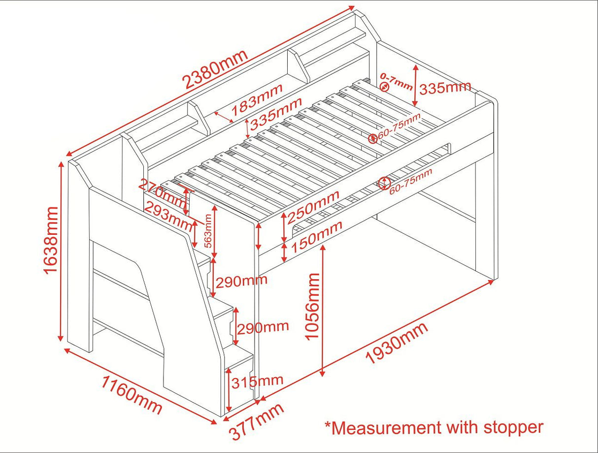Flair Stepaside Staircase L Shaped Bunk Bed White