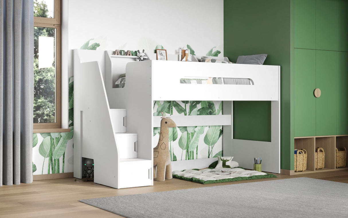 Flair Stepaside High Sleeper Bed with Staircase White