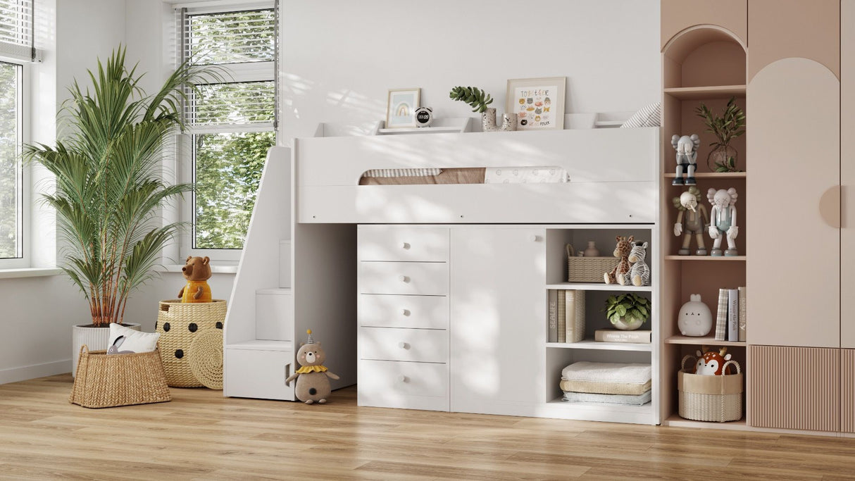 Flair Stepaside Staircase High Sleeper Storage Station White