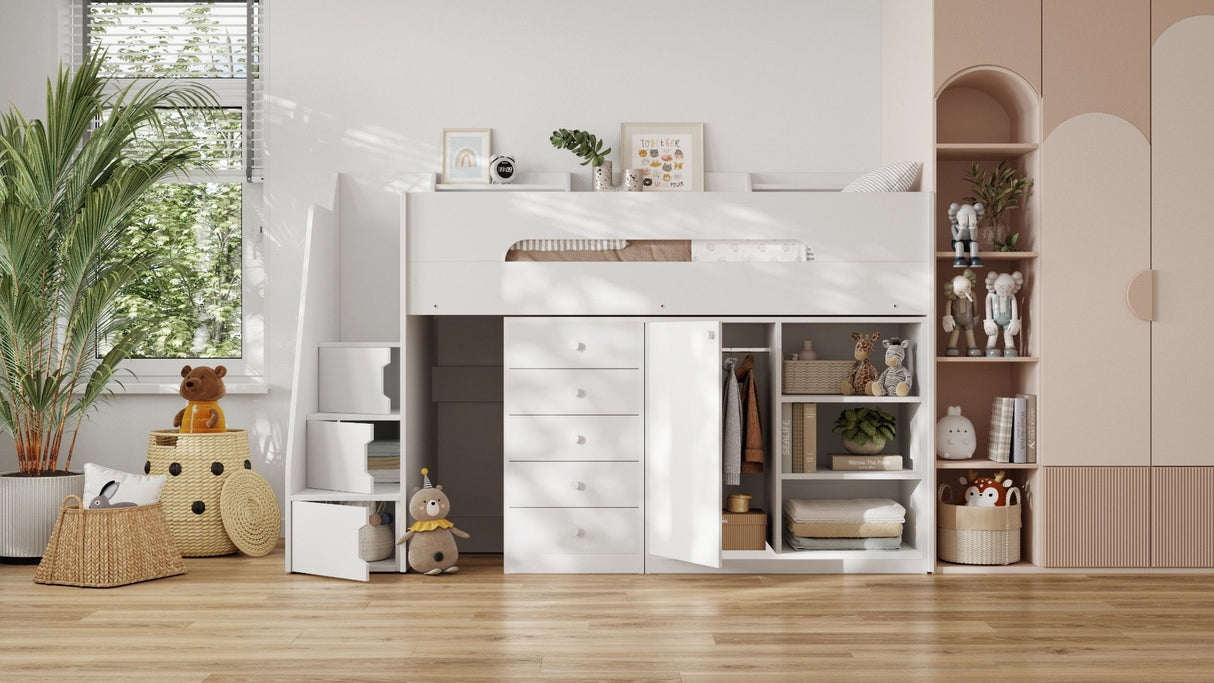 Flair Stepaside Staircase High Sleeper Storage Station White