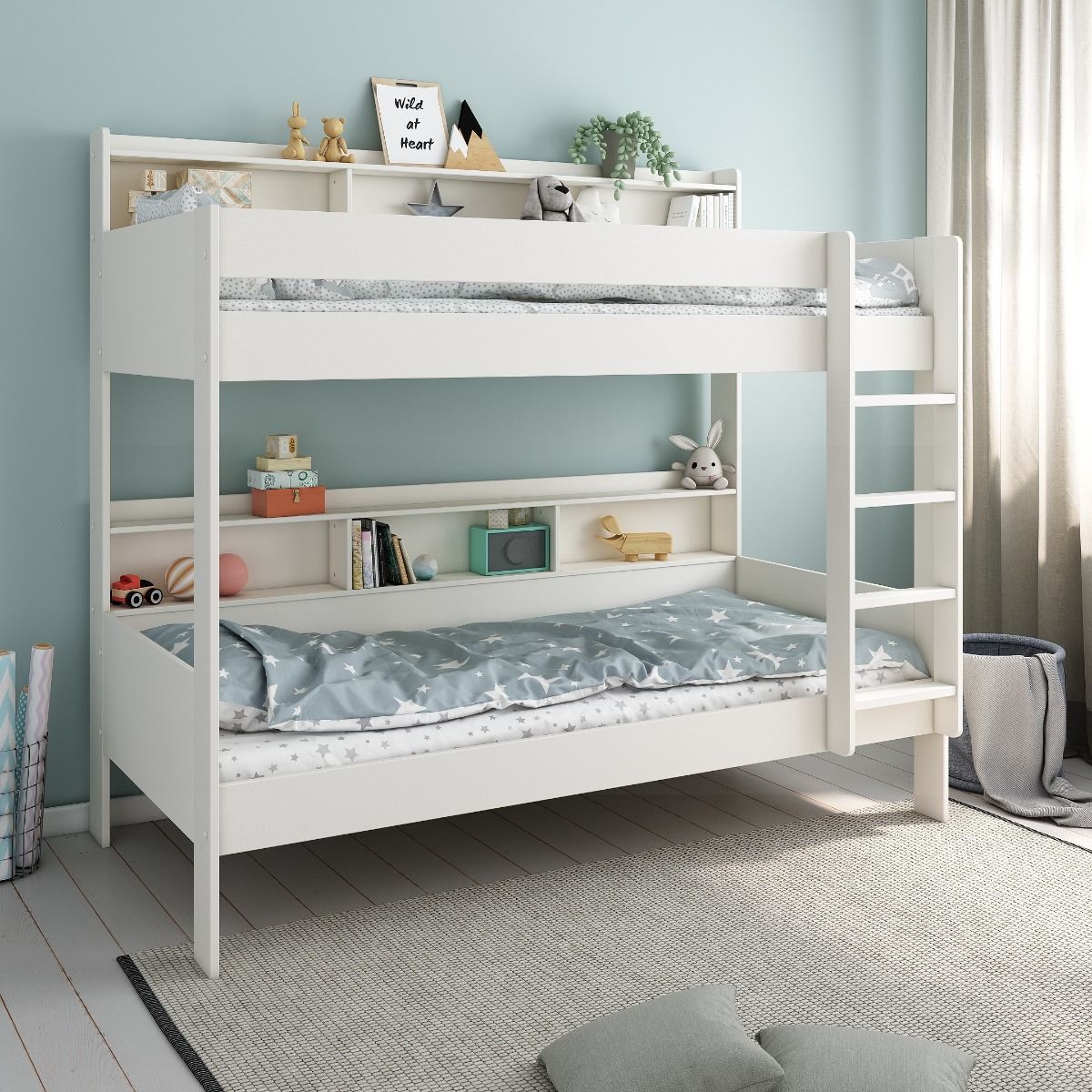 Noomi Bodie Solid Wood Storage Bunk Bed White (FSC-Certified)