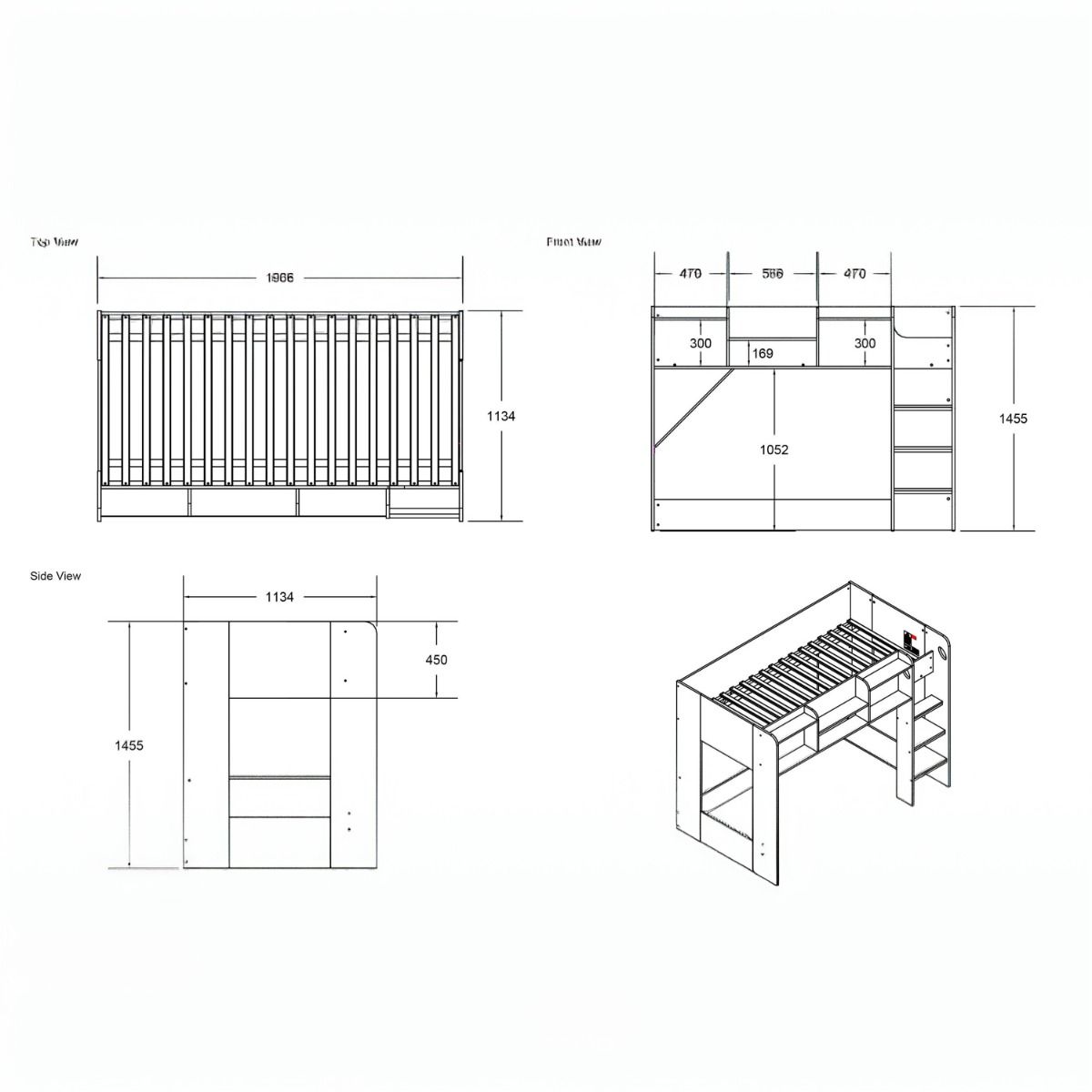 Flair Wizard Junior High Sleeper Storage Station Grey