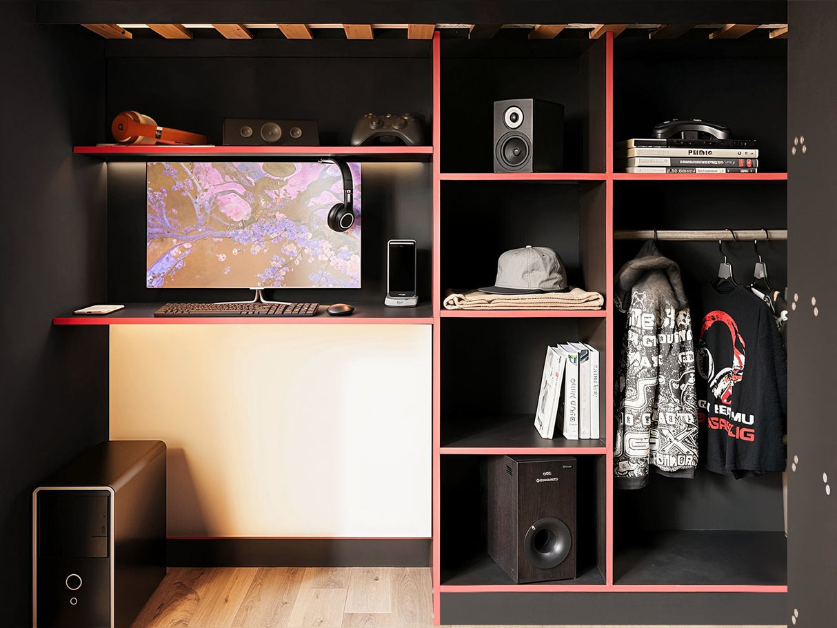 Recoil Summit Gaming High Sleeper with Wardrobe Black & Red
