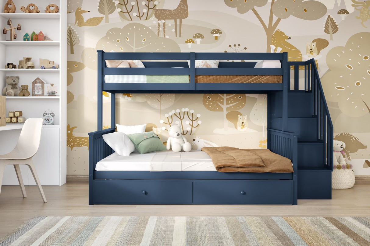 Flair Tag Triple Staircase Bunk Bed with Trundle Navy