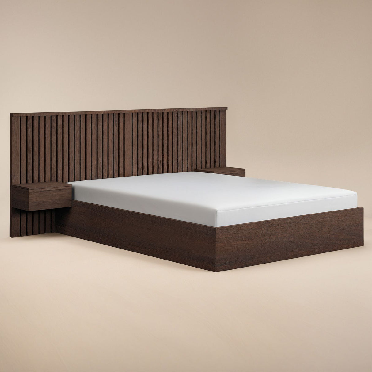 SOLACE+CO Taylor Double Hotel Ottoman Bed with Side Tables Walnut