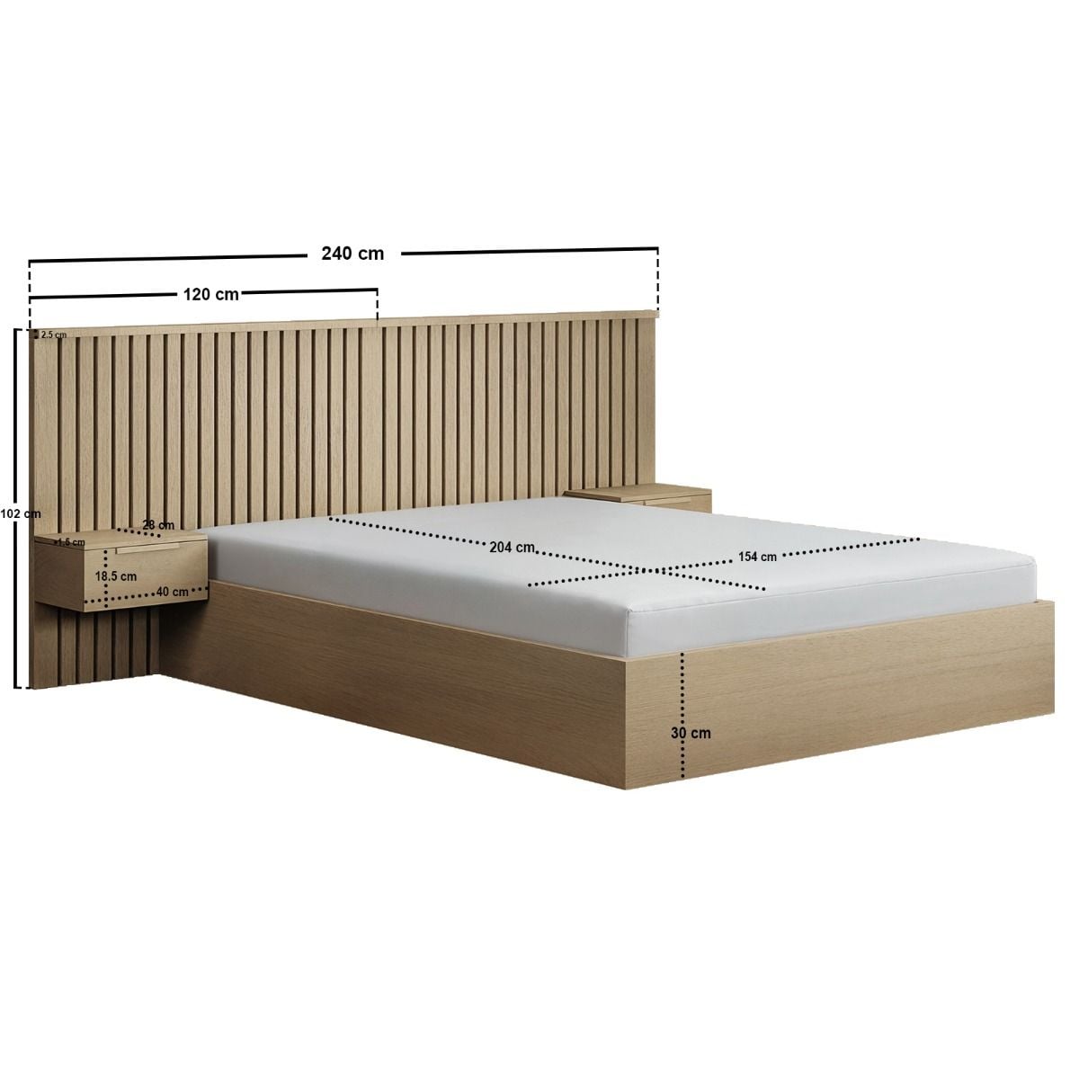 SOLACE+CO Taylor Kingsize Hotel Ottoman Bed with Side Tables Light Wood