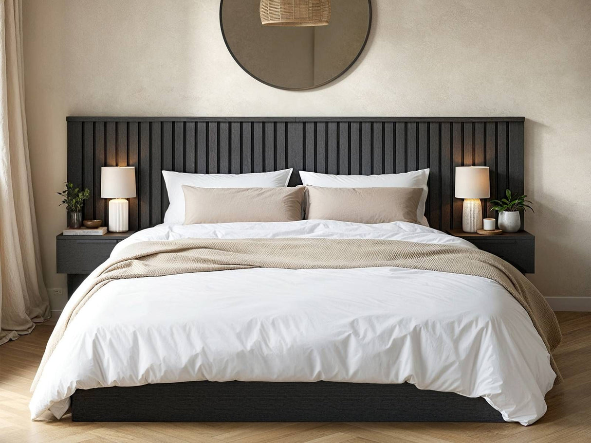 SOLACE+CO Taylor Double Hotel Ottoman Bed with Side Tables Black