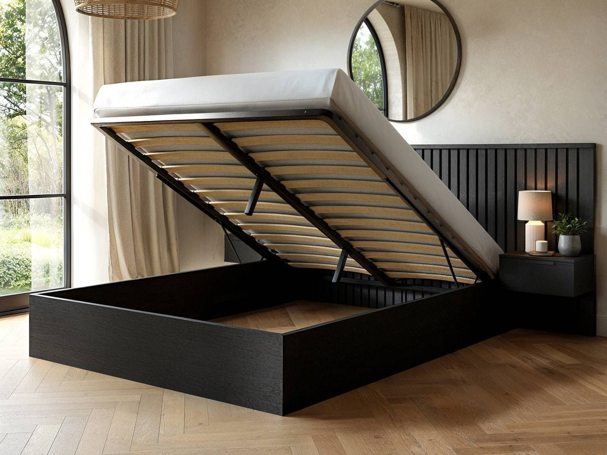 SOLACE+CO Taylor Double Hotel Ottoman Bed with Side Tables Black