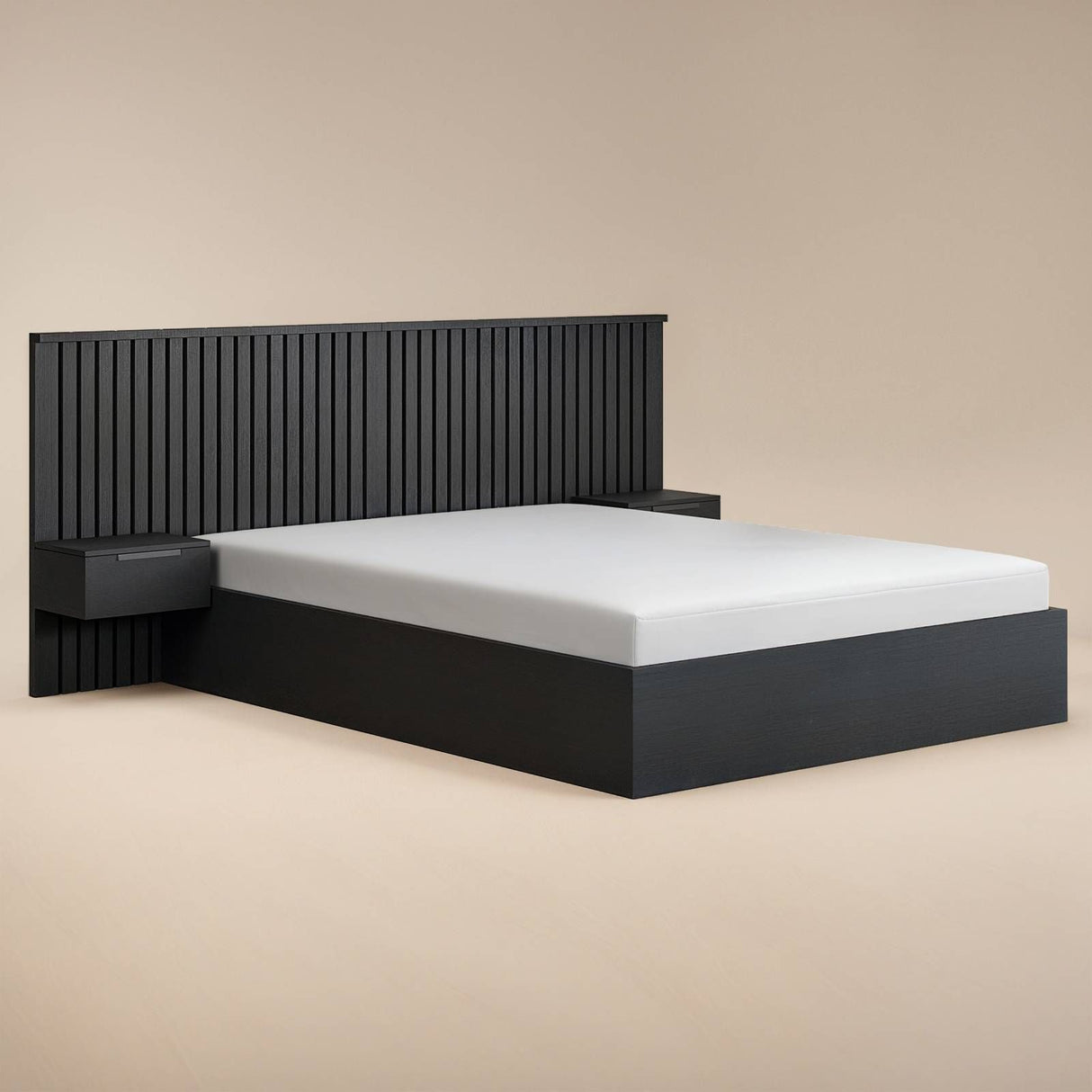 SOLACE+CO Taylor Double Hotel Ottoman Bed with Side Tables Black