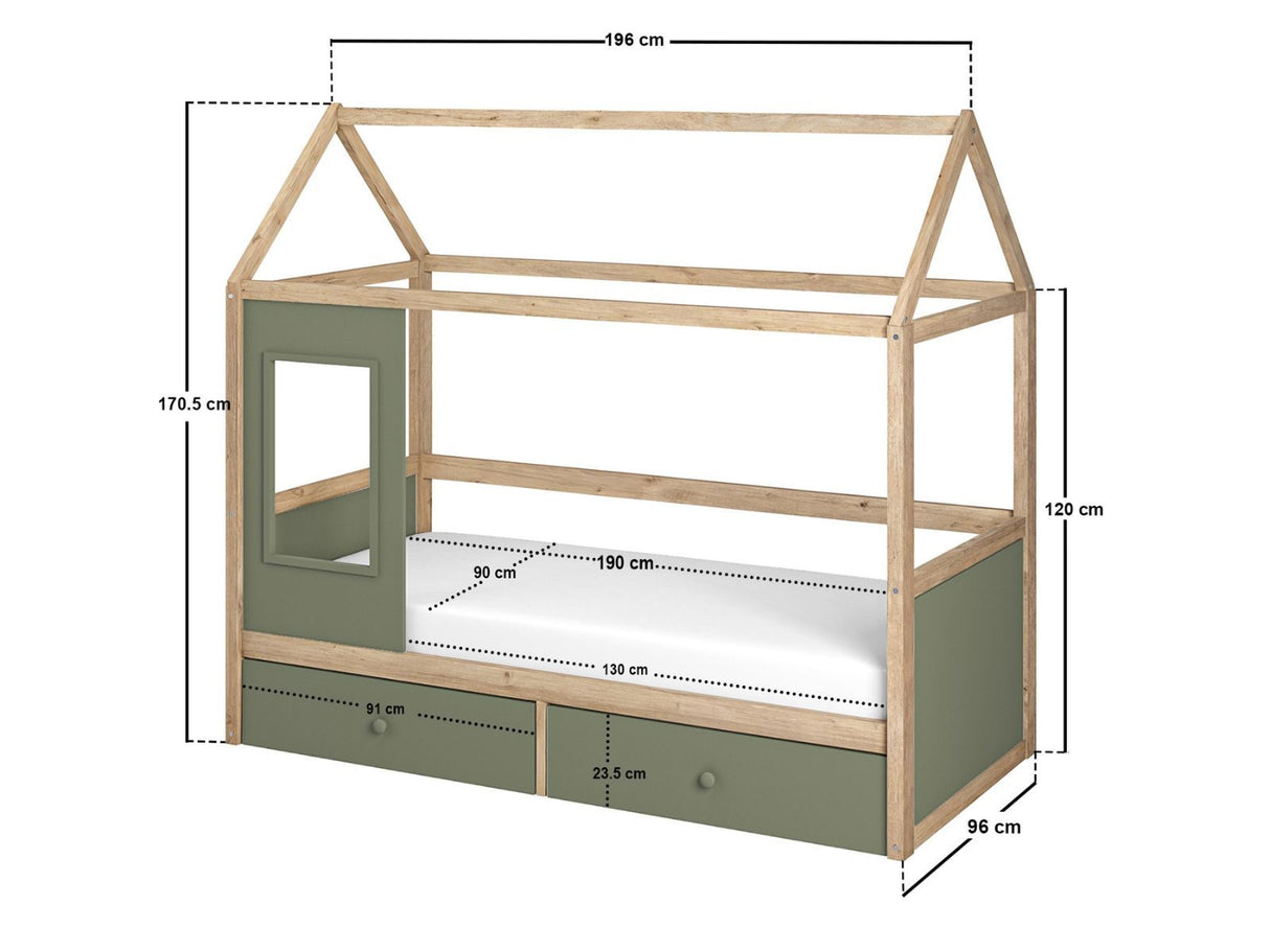Flair Ted Play House Wooden Bed with Storage Green