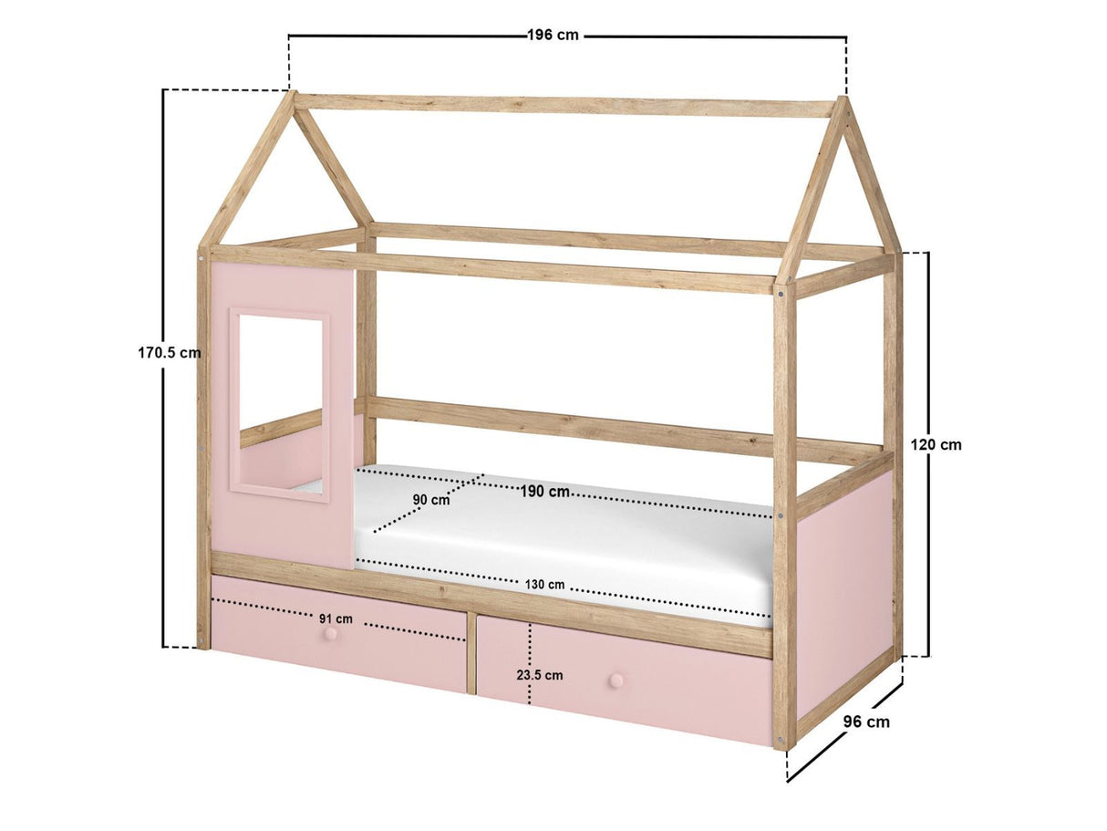 Flair Ted Play House Wooden Bed with Storage Pink