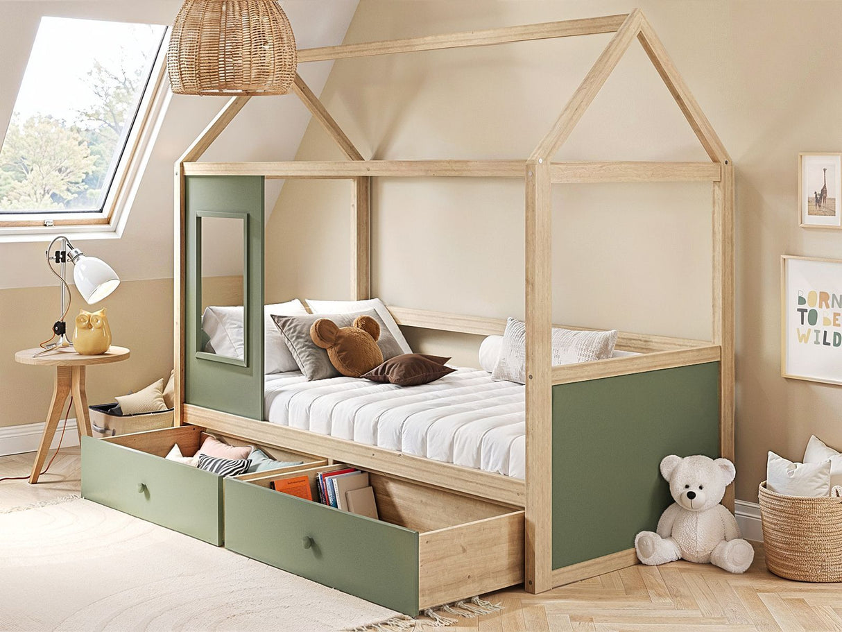 Flair Ted Play House Wooden Bed with Storage Green