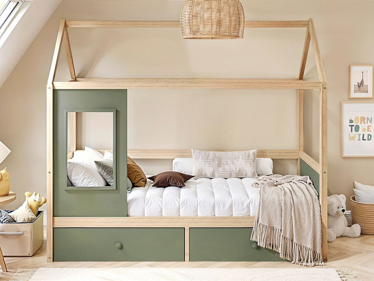 Flair Ted Play House Wooden Bed with Storage Green