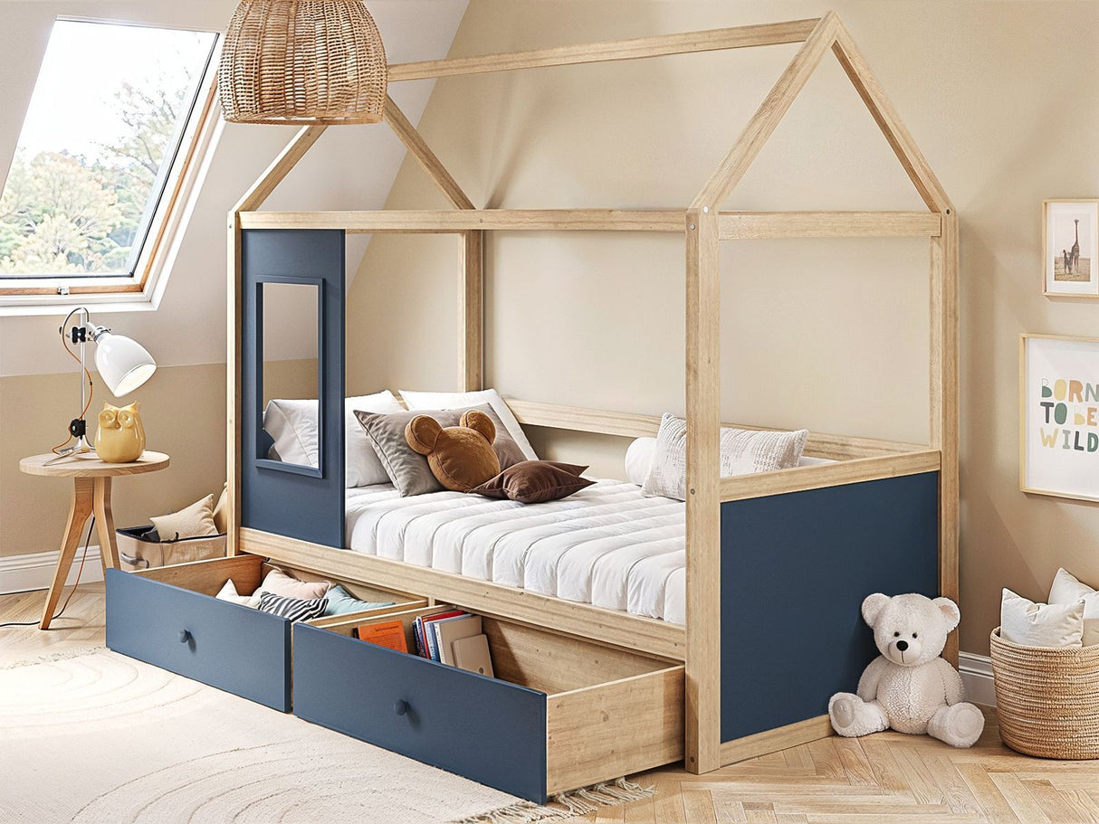 Flair Ted Play House Wooden Bed with Storage Blue