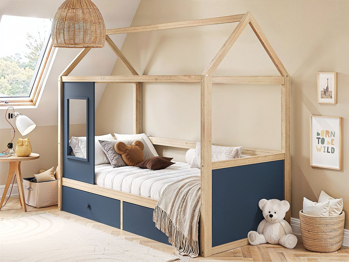Flair Ted Play House Wooden Bed with Storage Blue