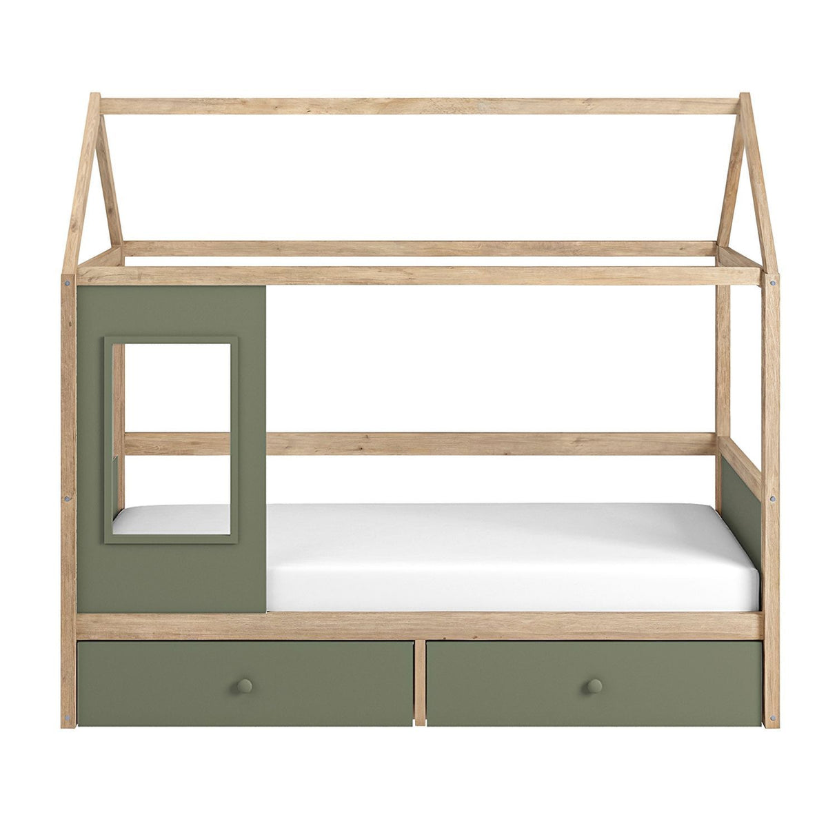 Flair Ted Play House Wooden Bed with Storage Green