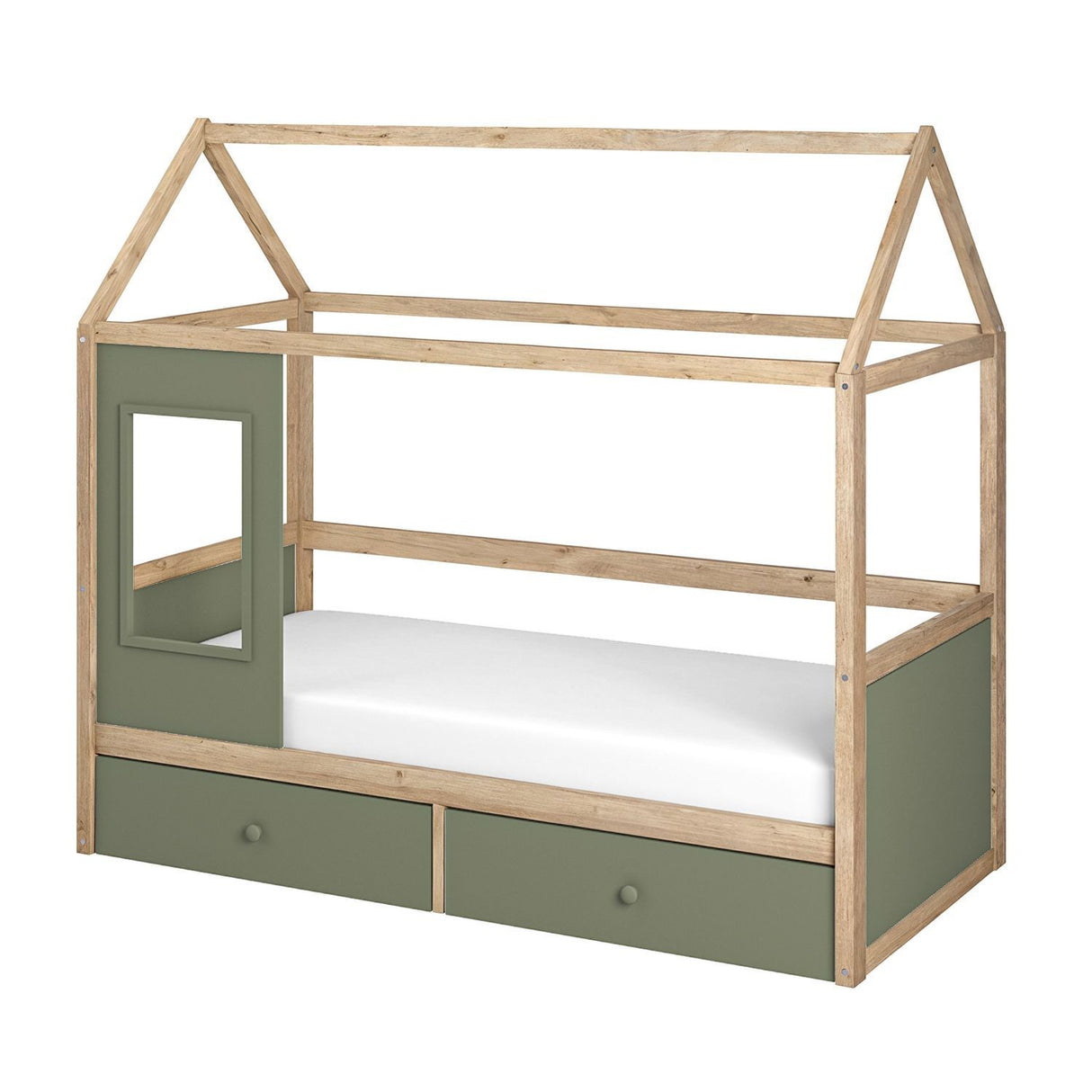 Flair Ted Play House Wooden Bed with Storage Green