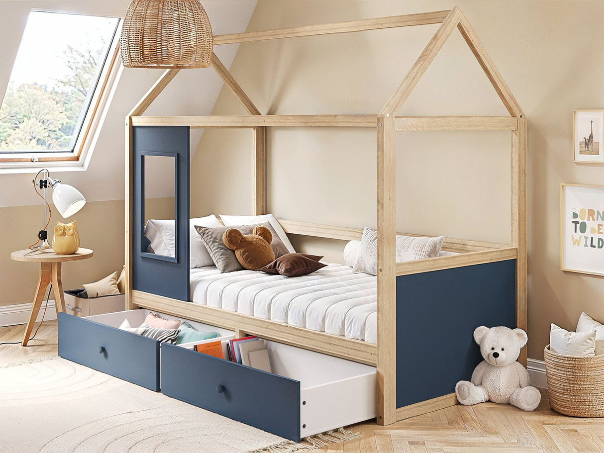 Flair Ted Play House Wooden Bed with Storage Blue