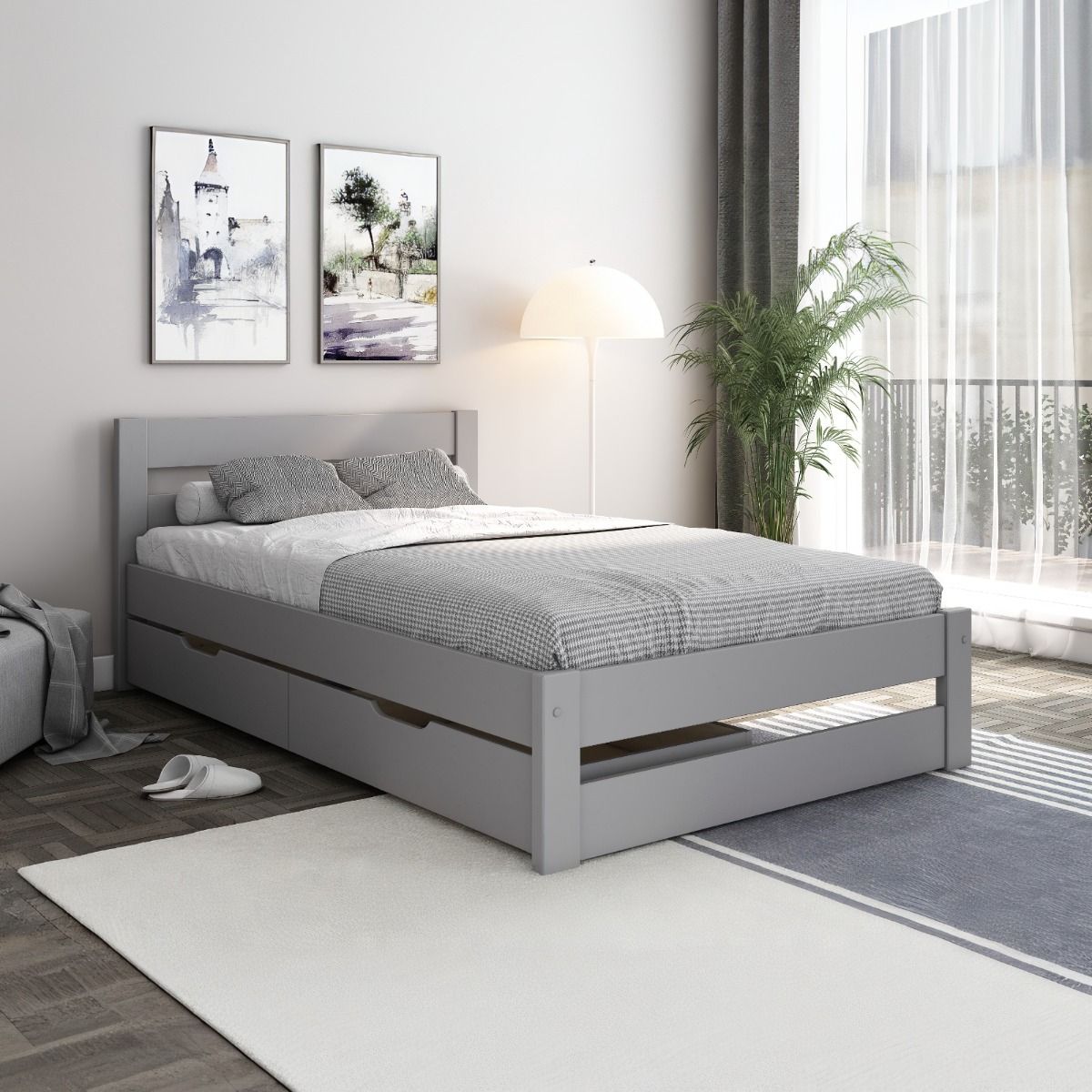 Noomi Tera Solid Wood Small Double Bed Grey (FSC-Certified)