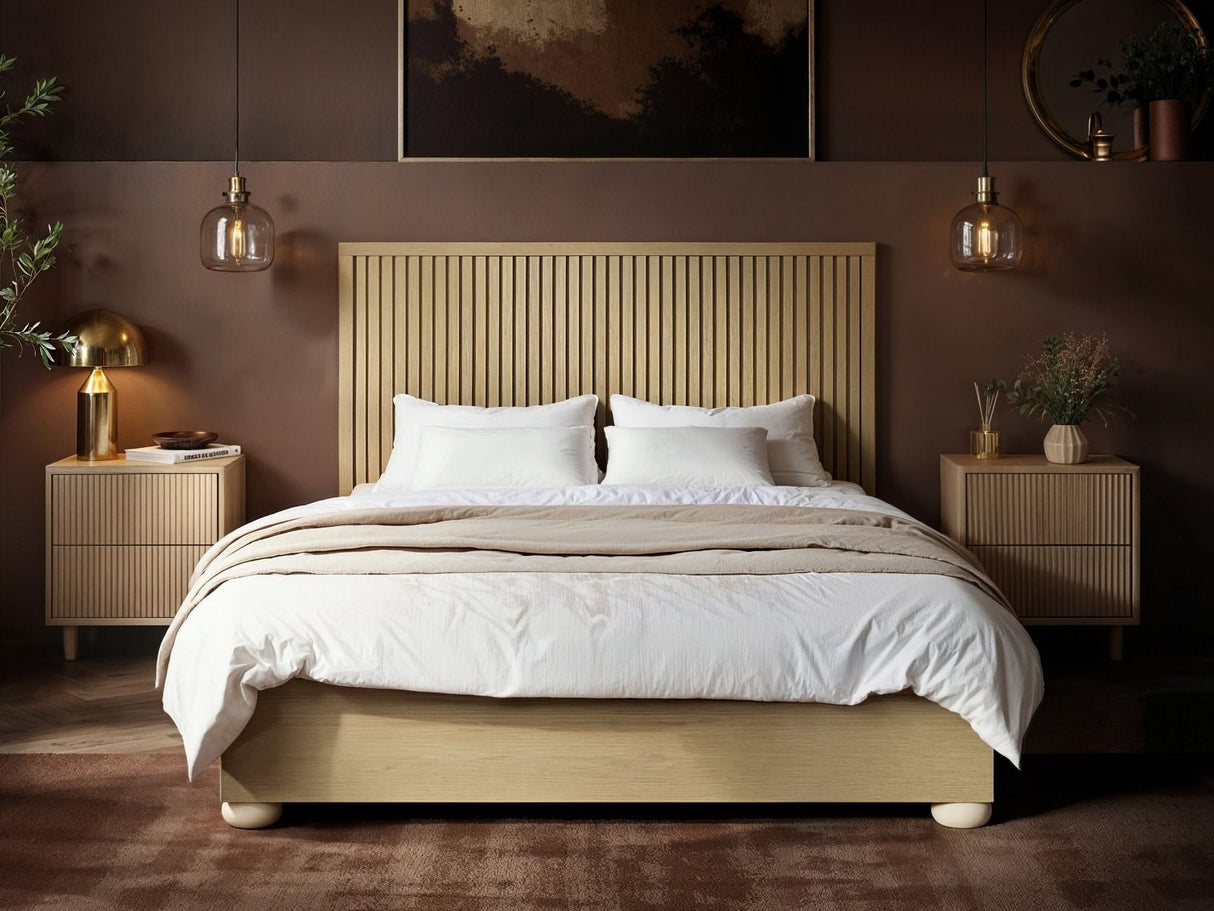 SOLACE+CO Theo Ribbed Ottoman Bed Light Wood-Kingsize