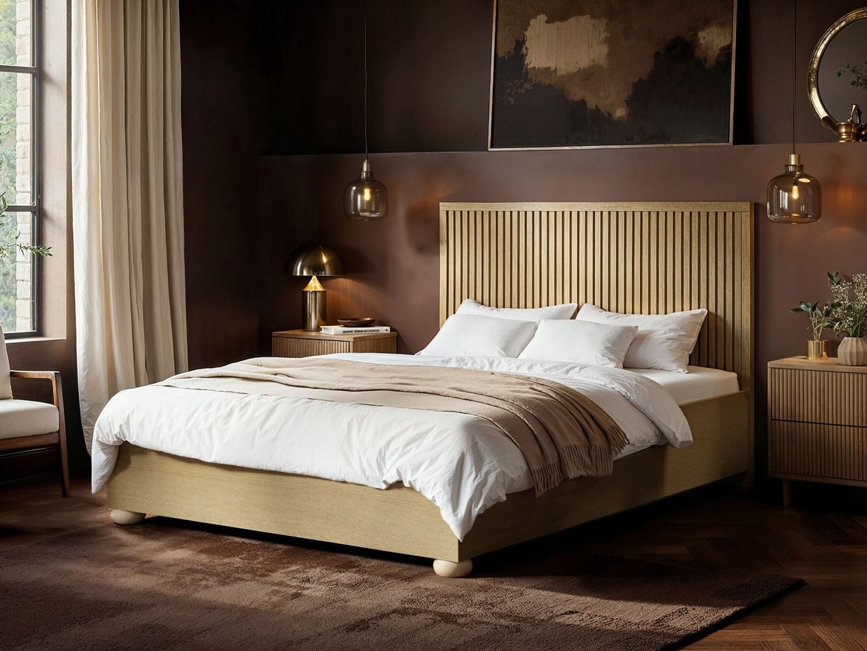 SOLACE+CO Theo Ribbed Ottoman Bed Light Wood-Kingsize