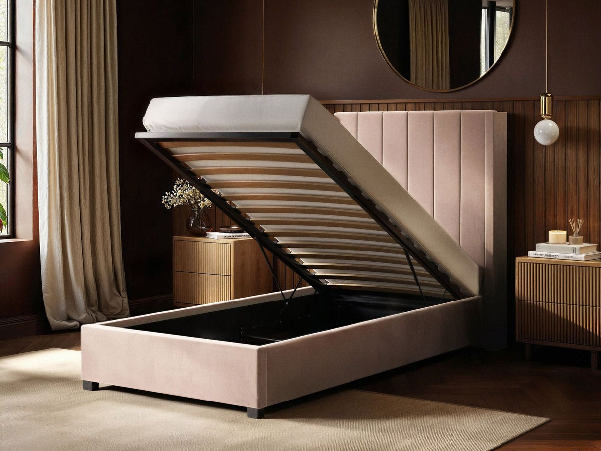 Flair Tiggy Single Ottoman Bed Velvet Pink
