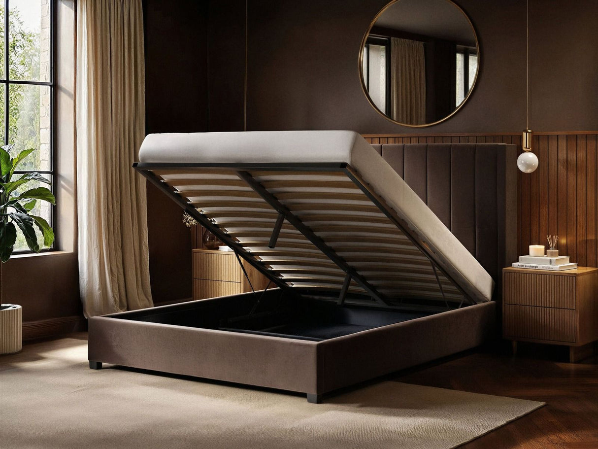 Flair Tiggy Ottoman Bed with Winged Headboard Chocolate Velvet Double