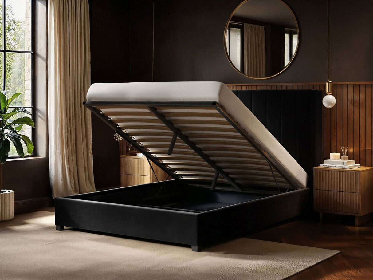 Flair Tiggy Kingsize Ottoman Bed with Winged Headboard Black Velvet