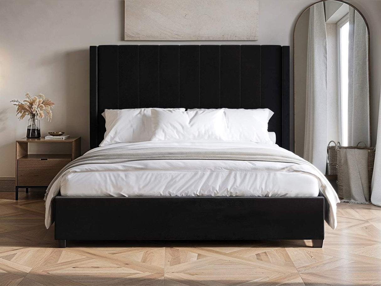 Flair Tiggy Kingsize Ottoman Bed with Winged Headboard Black Velvet