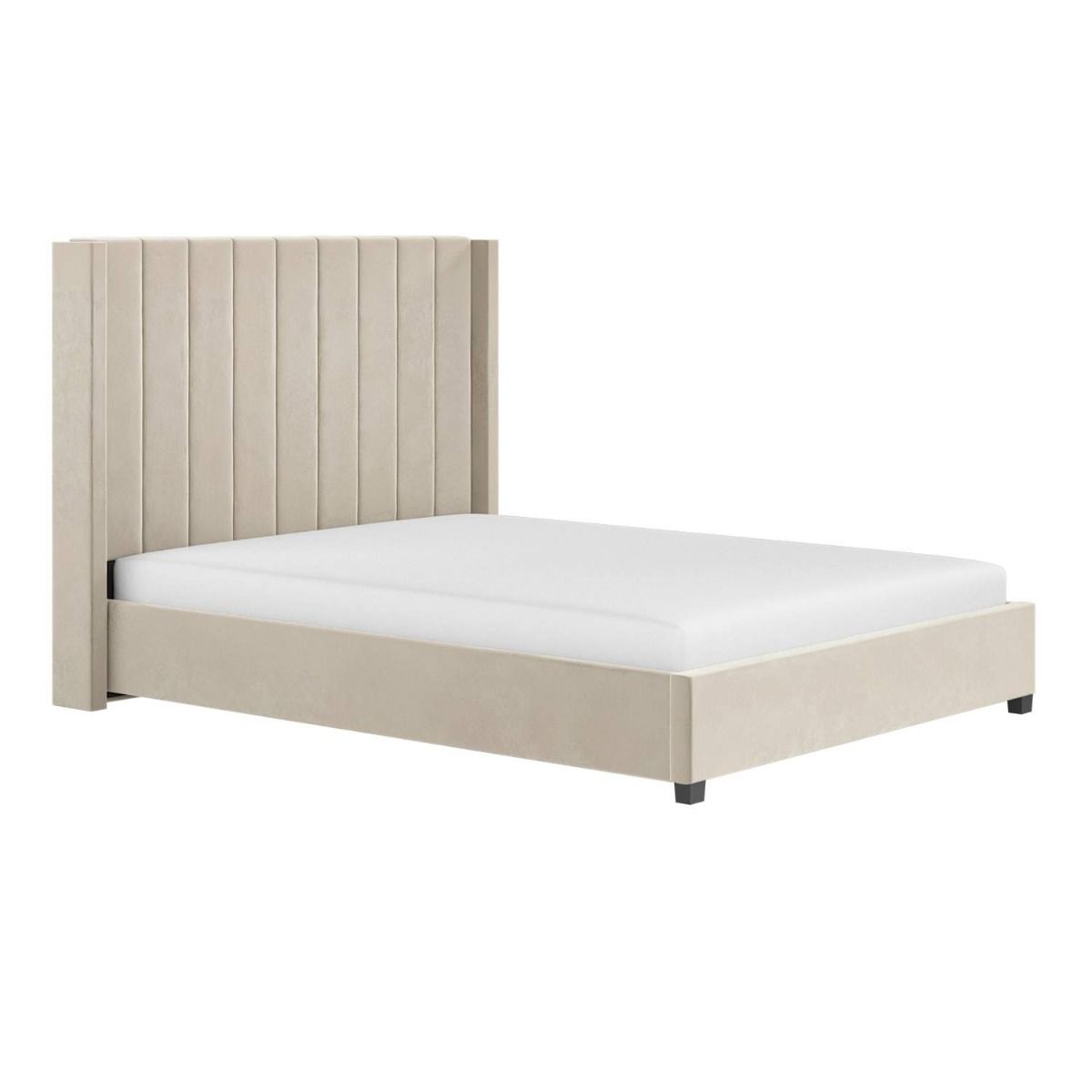 Flair Tiggy Double Ottoman Bed with Winged Headboard Beige Velvet